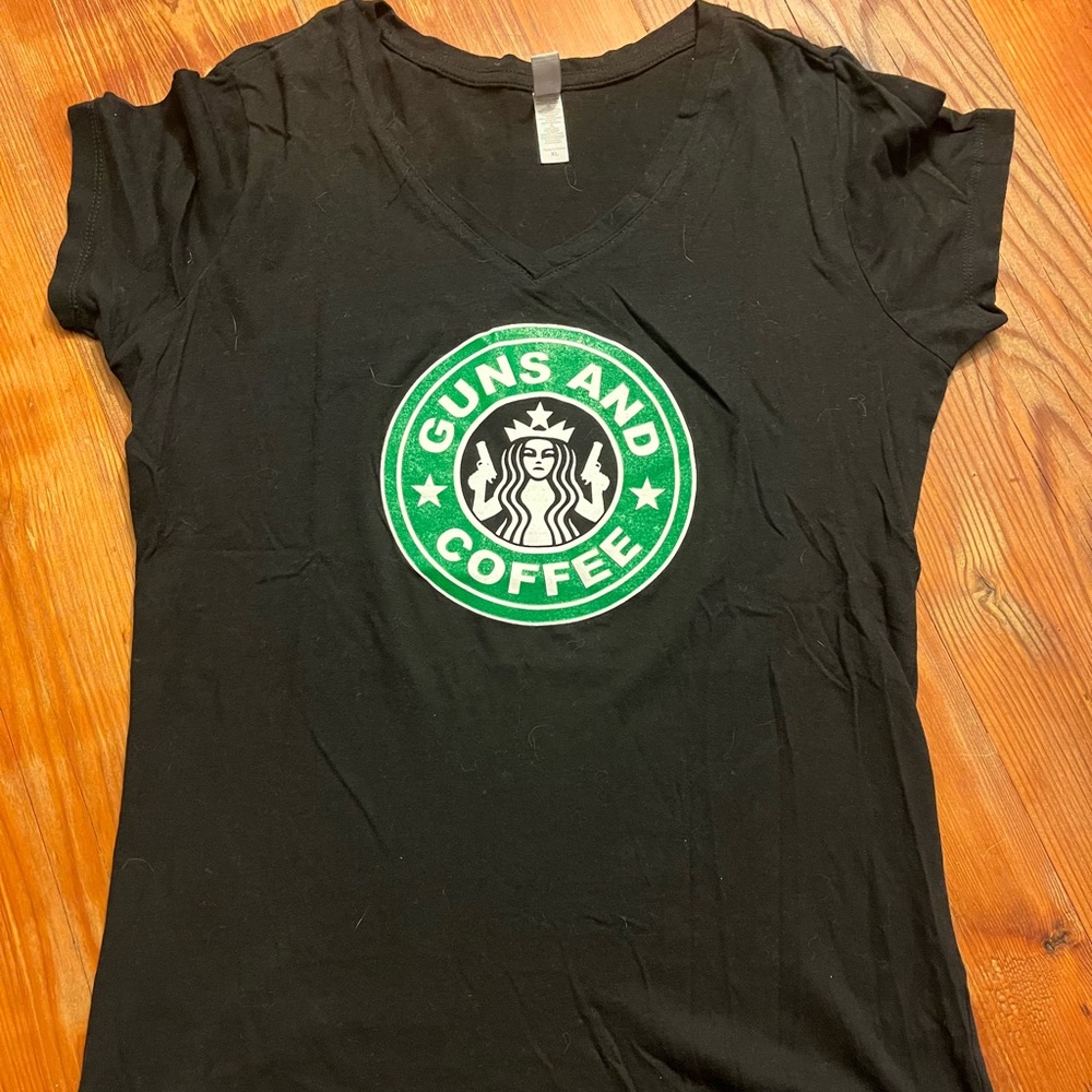 Women’s Guns & Coffee V neck tee